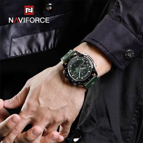 NaviForce NF9225 Men's Fashion Double Display Multifunction Luminous Leather Strap Watch - Green - Image 2