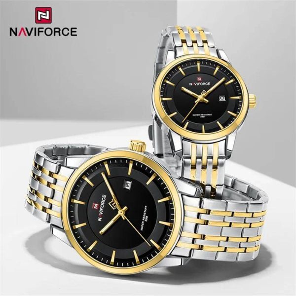 NaviForce NF9228 Business Fashion Quartz Date Display Stainless Steel Watch For Couple - Black/Golden - Image 2