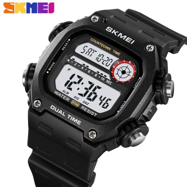 SKMEI 2126 Men's Sports Silicone Strap Alarm Hourly Chime Chronograph Countdown Watch - White/Black