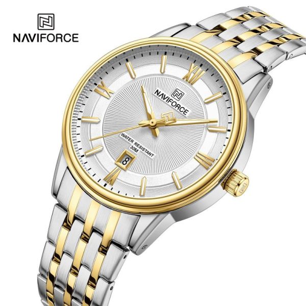 NaviForce NF8040 Classic Luxury Quartz Date Display Stainless Steel Watch For Men - White/Golden