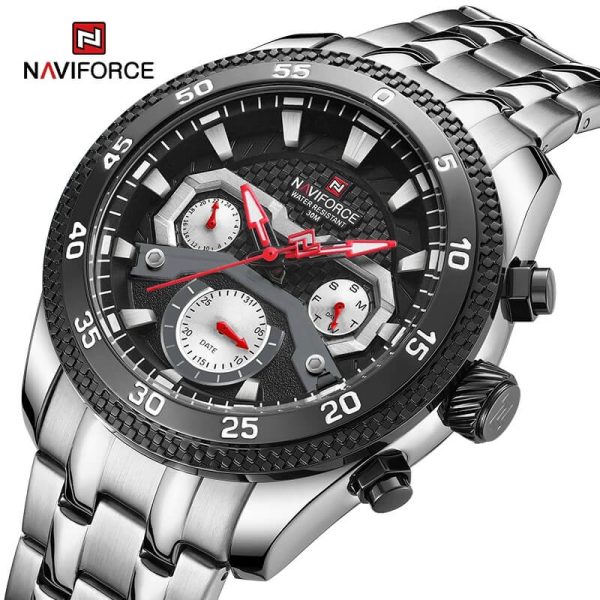 NaviForce NF9222 Men's Sports Fashion Quartz Lumnious Date Day Display Stainless Steel Watch - Black/Silver