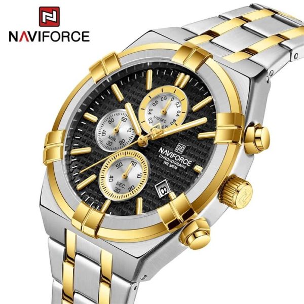 NaviForce NF8042 Men's Business Innovative Bezel Chronograph Date Display Stainless Steel Watch - Black/Golden