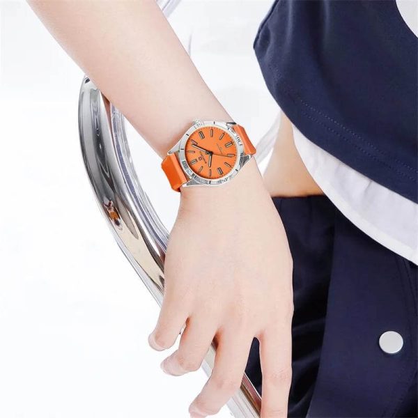 NaviForce NF5041 Women's Simple Analog Silicone Strap Round Dial Luminous Watch - Silver/Orange - Image 2