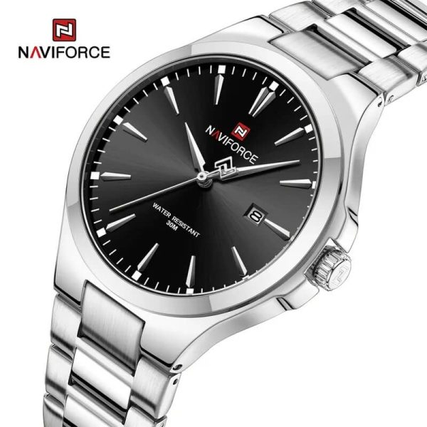 NaviForce NF9214 Men's Elegant Simple Stainless Steel Analog Date Dispaly Watch - Black/Silver