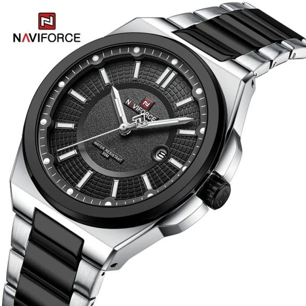 NaviForce NF9212 Men's Business Minimalist Style Stainless Steel Analog Date Display Watch - Black/Silver