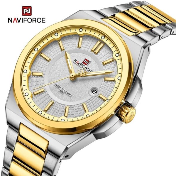 NaviForce NF9212 Men's Business Minimalist Style Stainless Steel Analog Date Display Watch - Silver/Gold