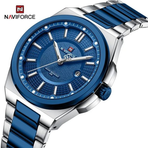 NaviForce NF9212 Men's Business Minimalist Style Stainless Steel Analog Date Display Watch - Blue/Silver