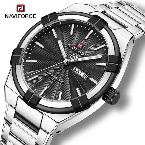 NaviForce NF9218 Fashion Simple Elegant Stainless Steel Day Date Display Watch For Men - Black/Silver