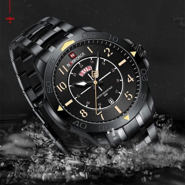 NaviForce NF9204 Stylish Day Date Display Stainless Steel Military Watch For Men - Yellow/Black - Image 3