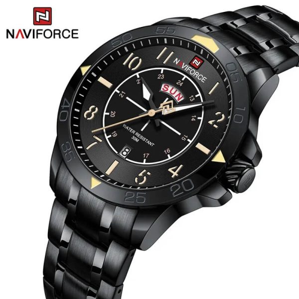 NaviForce NF9204 Stylish Day Date Display Stainless Steel Military Watch For Men - Yellow/Black