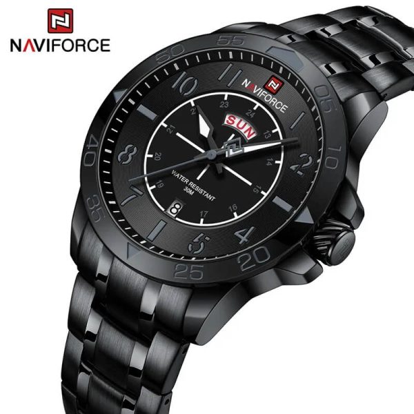 NaviForce NF9204 Stylish Day Date Display Stainless Steel Military Watch For Men - Black