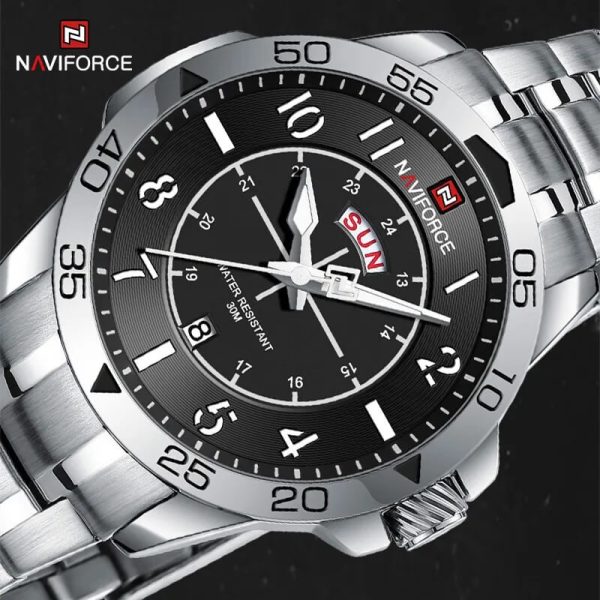 NaviForce NF9204 Stylish Day Date Display Stainless Steel Military Watch For Men - Silver - Image 3