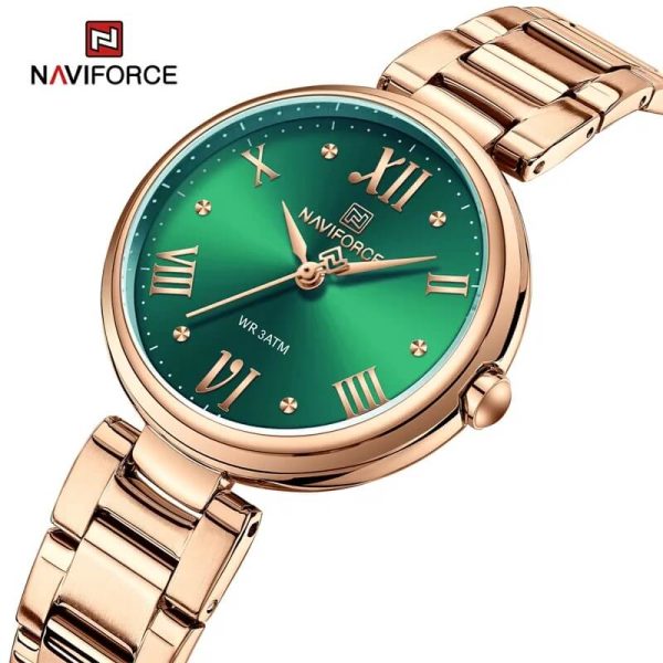 NaviForce NF5030 Women Casual Rose Gold Elegant Stainless Steel Wrist watch - RoseGold/Green