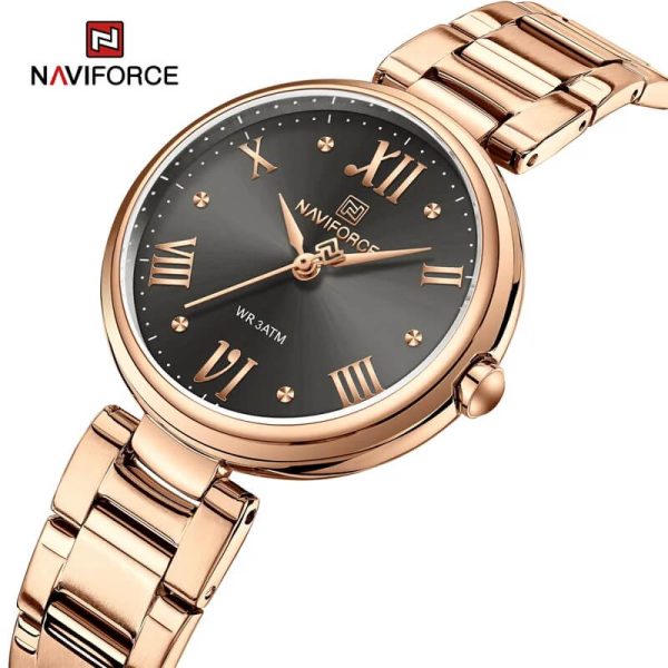 NaviForce NF5030 Women Casual Rose Gold Elegant Stainless Steel Wrist watch - RoseGold/Black