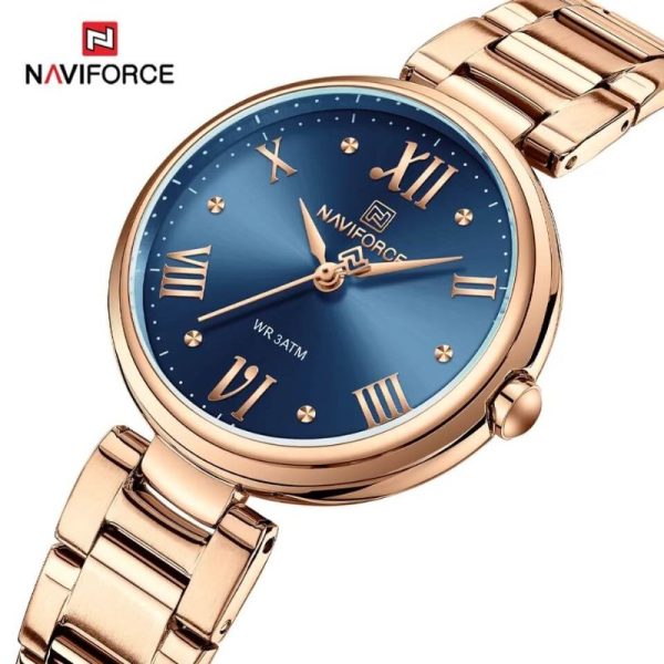 NaviForce NF5030 Women Casual Rose Gold Elegant Stainless Steel Wrist watch - RoseGold/Blue