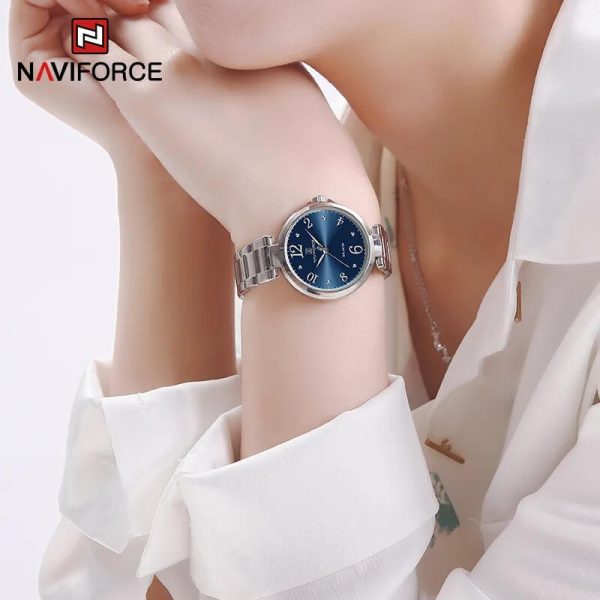 NaviForce NF5031 Fashion Women Luxury Bracelet Simple Quartz Wrist watch - Silver/Dark Blue - Image 2