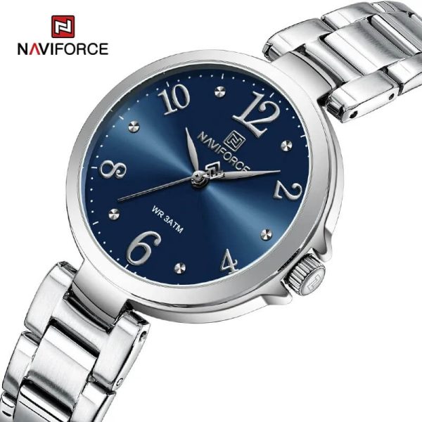 NaviForce NF5031 Fashion Women Luxury Bracelet Simple Quartz Wrist watch - Silver/Dark Blue