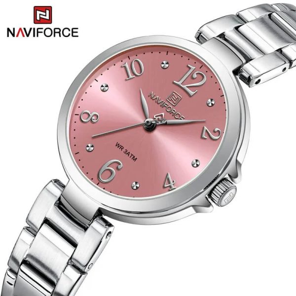 NaviForce NF5031 Fashion Women Luxury Bracelet Simple Quartz Wrist watch - Silver/Pink