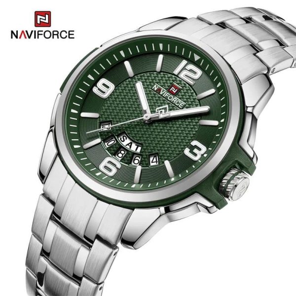 NaviForce NF9215 Men's Business Novel Dial Day Date Display Stainless Steel Watch - Green/Silver