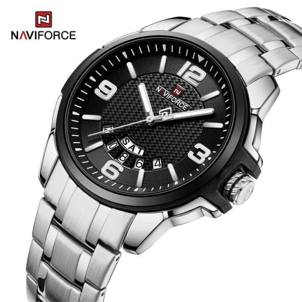 NaviForce NF9215 Men's Business Novel Dial Day Date Display Stainless Steel Watch - Black/Silver