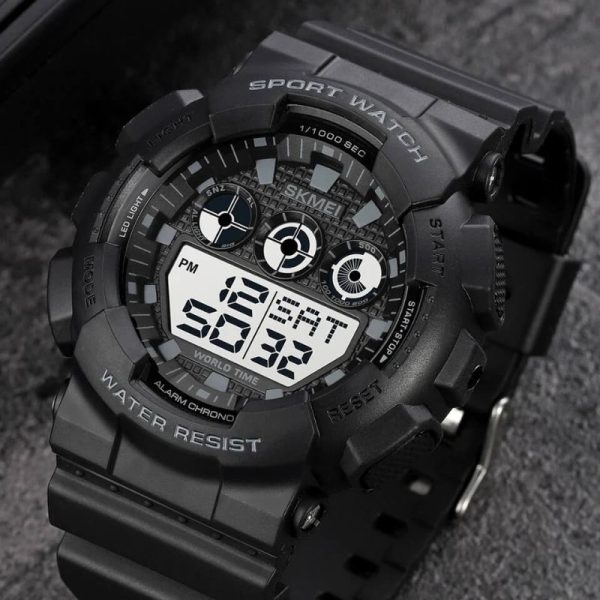 SKMEI 1857 Men's Sports LED Light Digital Military Chronograph World Time Watch - White/Black - Image 3