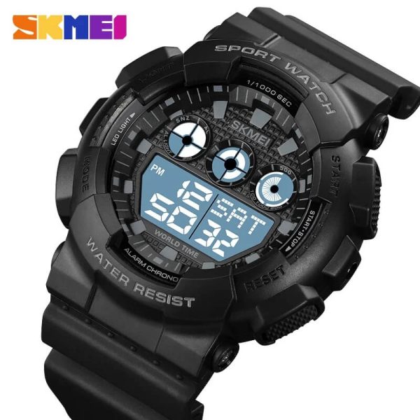 SKMEI 1857 Men's Sports LED Light Digital Military Chronograph World Time Watch - White/Black