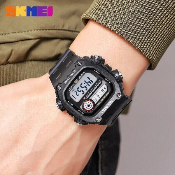 SKMEI 2126 Men's Sports Silicone Strap Alarm Hourly Chime Chronograph Countdown Watch - White/Black - Image 2