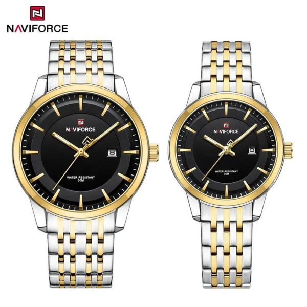 NaviForce NF9228 Business Fashion Quartz Date Display Stainless Steel Watch For Couple - Black/Golden