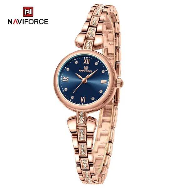 NaviForce NF5034 Dynamic Beautiful Small Dial Rhinestone Bracelete Design Watch For Women - Blue/Rosegold - Image 3