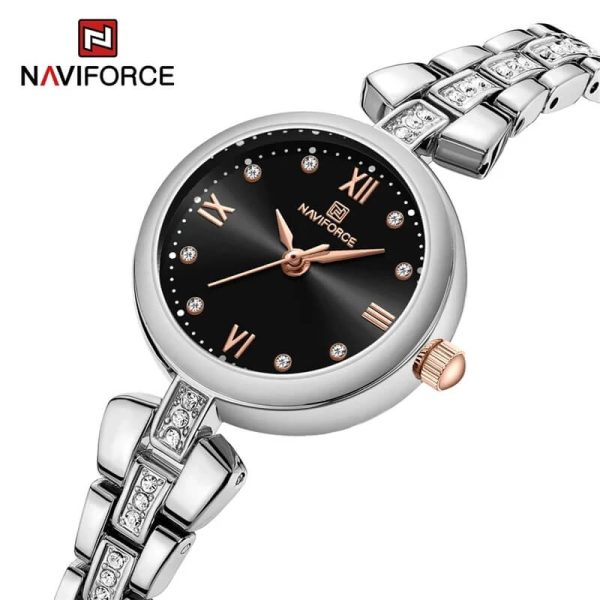 NaviForce NF5034 Dynamic Beautiful Small Dial Rhinestone Bracelete Design Watch For Women - Black/Silver