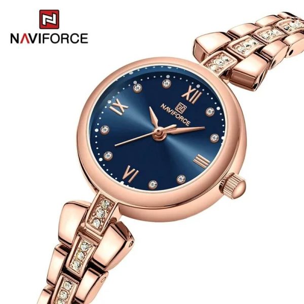 NaviForce NF5034 Dynamic Beautiful Small Dial Rhinestone Bracelete Design Watch For Women - Blue/Rosegold