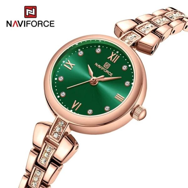 NaviForce NF5034 Dynamic Beautiful Small Dial Rhinestone Bracelete Design Watch For Women - Green/Rosegold