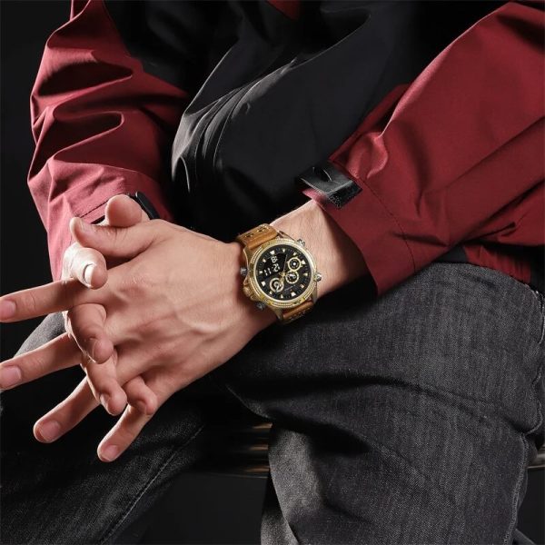 NaviForce NF9224 Fashion Sport Dual Display Multifunction Luminous Leather Strap Watch For Men - Black/Golden - Image 2