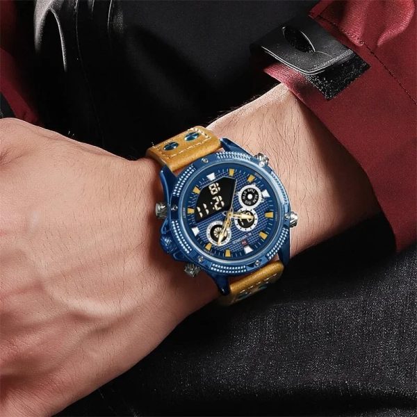 NaviForce NF9224 Fashion Sport Dual Display Multifunction Luminous Leather Strap Watch For Men - Blue/Brown - Image 2