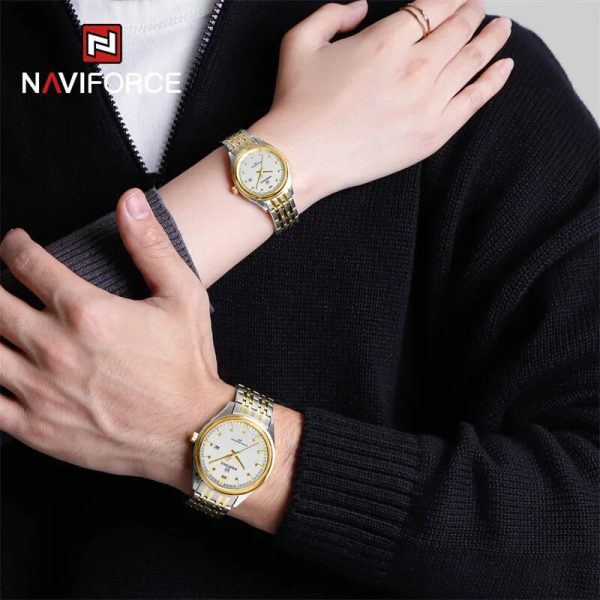 NaviForce NF8039 Simple Business Fashion Quartz Date Display Stainless Steel Watch For Couple - White/Golden - Image 2