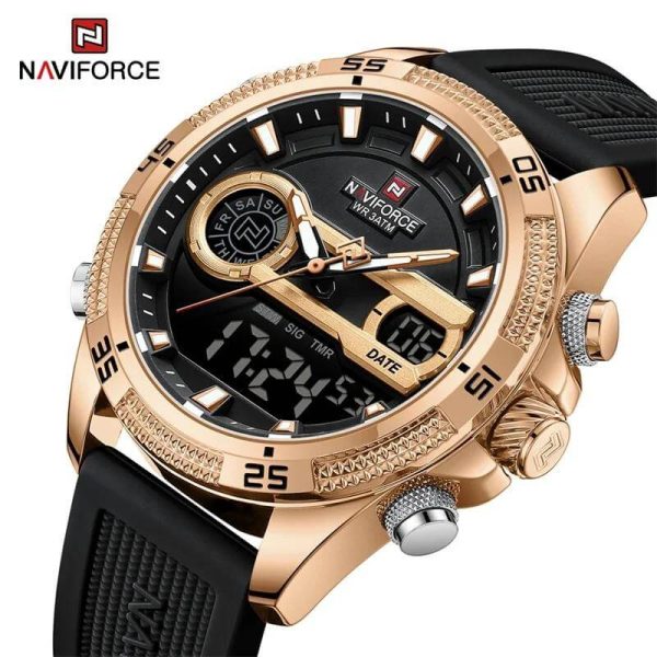 NaviForce NF9223 Men's Fashion Chronograph Digital Analog Luminous Silicon Strap Watch - Rosegold/Black