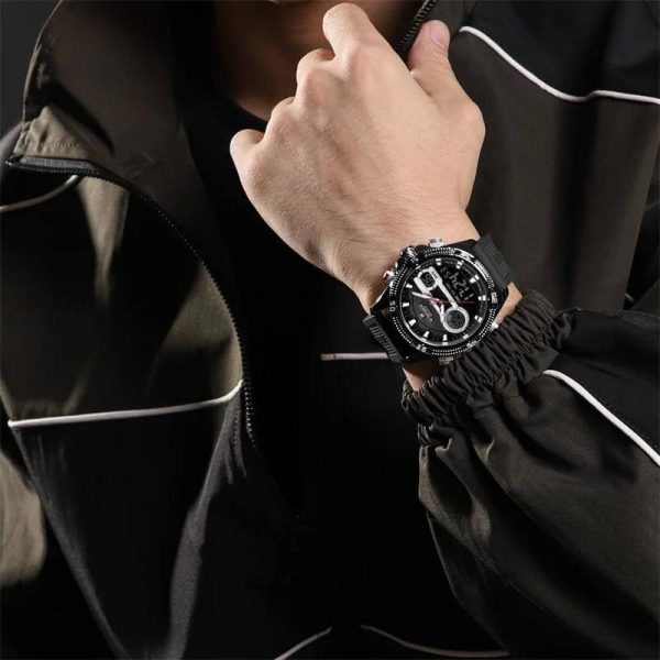 NaviForce NF9223 Men's Fashion Chronograph Digital Analog Luminous Silicon Strap Watch - Black - Image 2