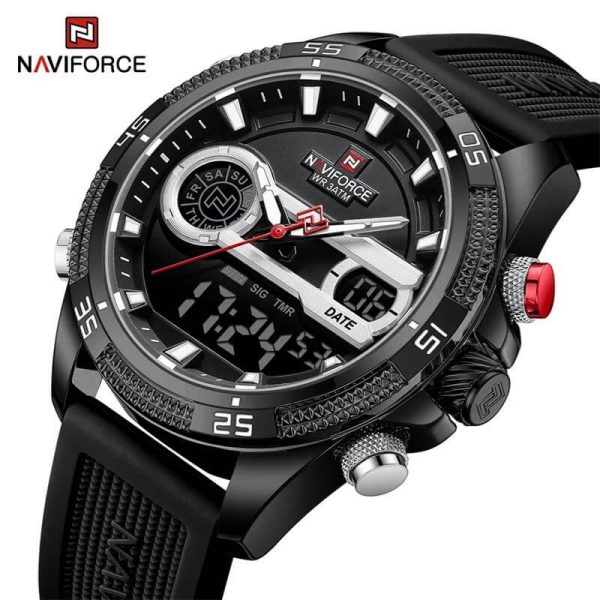 NaviForce NF9223 Men's Fashion Chronograph Digital Analog Luminous Silicon Strap Watch - Black