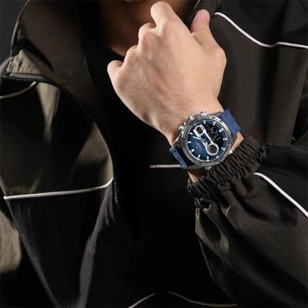 NaviForce NF9223 Men's Fashion Chronograph Digital Analog Luminous Silicon Strap Watch - Blue/Silver - Image 2