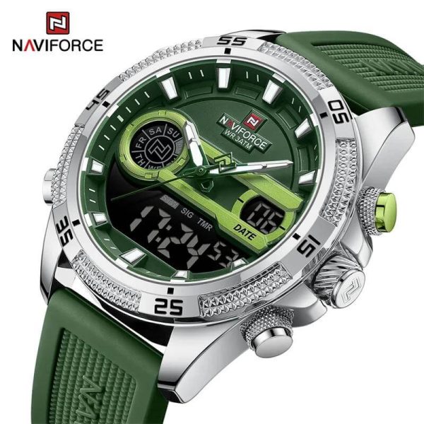 NaviForce NF9223 Men's Fashion Chronograph Digital Analog Luminous Silicon Strap Watch - Green