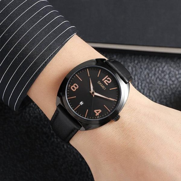 SKMEI 1891 Men's Business Date Display Leather Strap Casual Watch - RoseGold/Black - Image 2