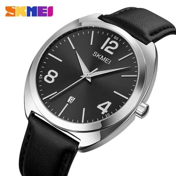 SKMEI 1891 Men's Business Date Display Leather Strap Casual Watch - Black/Silver