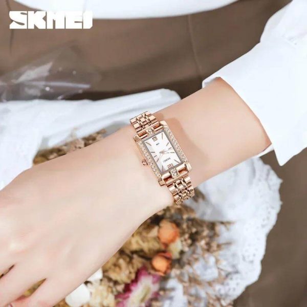 SKMEI 1690 Elegant Meticulous Small Dial Rhinestone Stainless Steel Watch For Women - RoseGold - Image 2