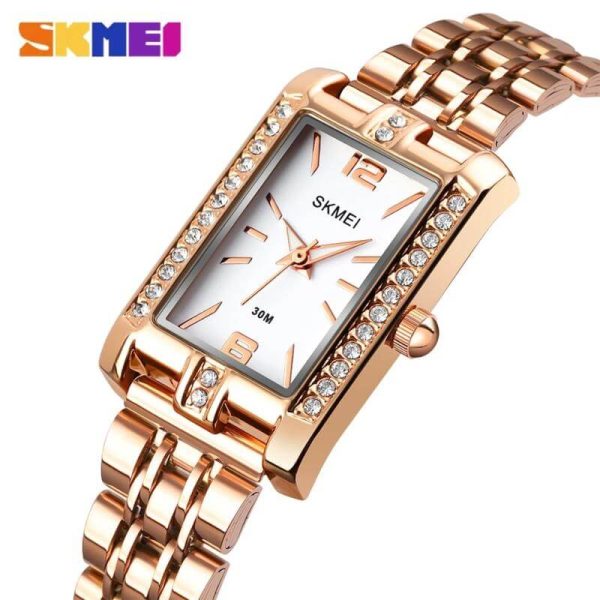 SKMEI 1690 Elegant Meticulous Small Dial Rhinestone Stainless Steel Watch For Women - RoseGold