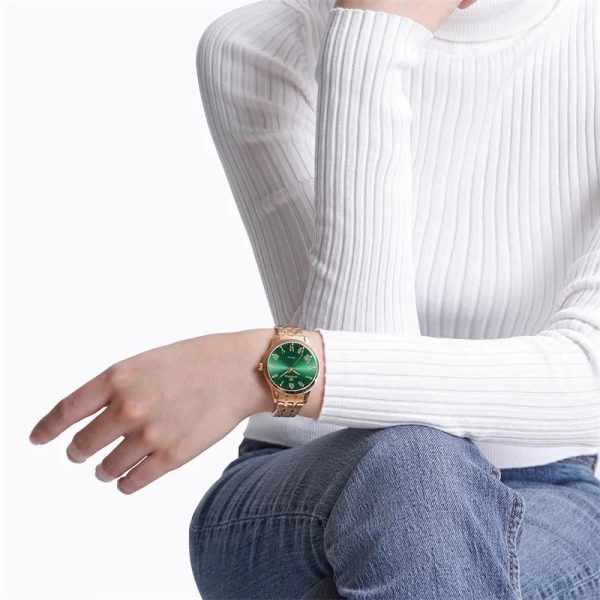 NaviForce NF5032 Elegant Casual Roman Numeral Stainless Steel Watch For Women - Green/Rosegold - Image 2