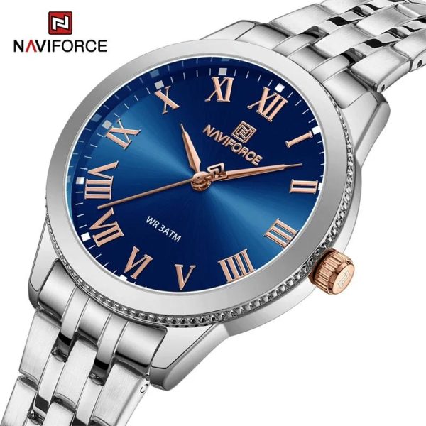 NaviForce NF5032 Elegant Casual Roman Numeral Stainless Steel Watch For Women - Navy Blue/Silver