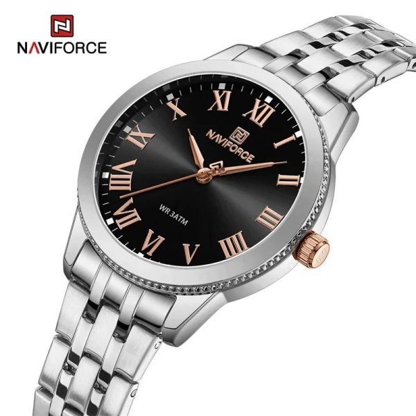 NaviForce NF5032 Elegant Casual Roman Numeral Stainless Steel Watch For Women - Black/Silver