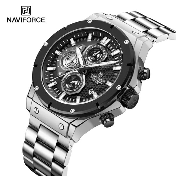 NaviForce NF8026 Fashion Chronograph Date Display Luminous Stainless Steel Watch For Men - Black/Silver