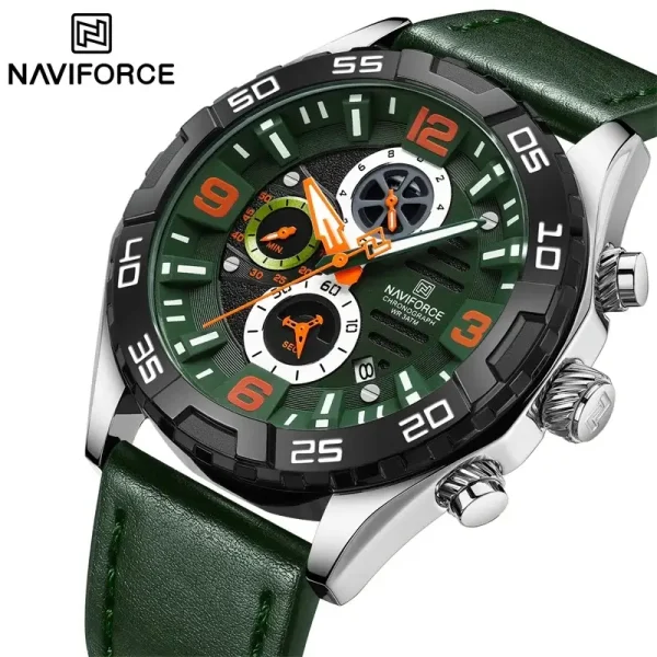 NaviForce NF8043 Fashion Chronograph Multifunction Date Display Leather Strap Watch For Men - Green