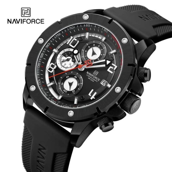 NaviForce NF8034 Business Fashion Chronograph Date Display Silicon Strap Watch For Men - Black